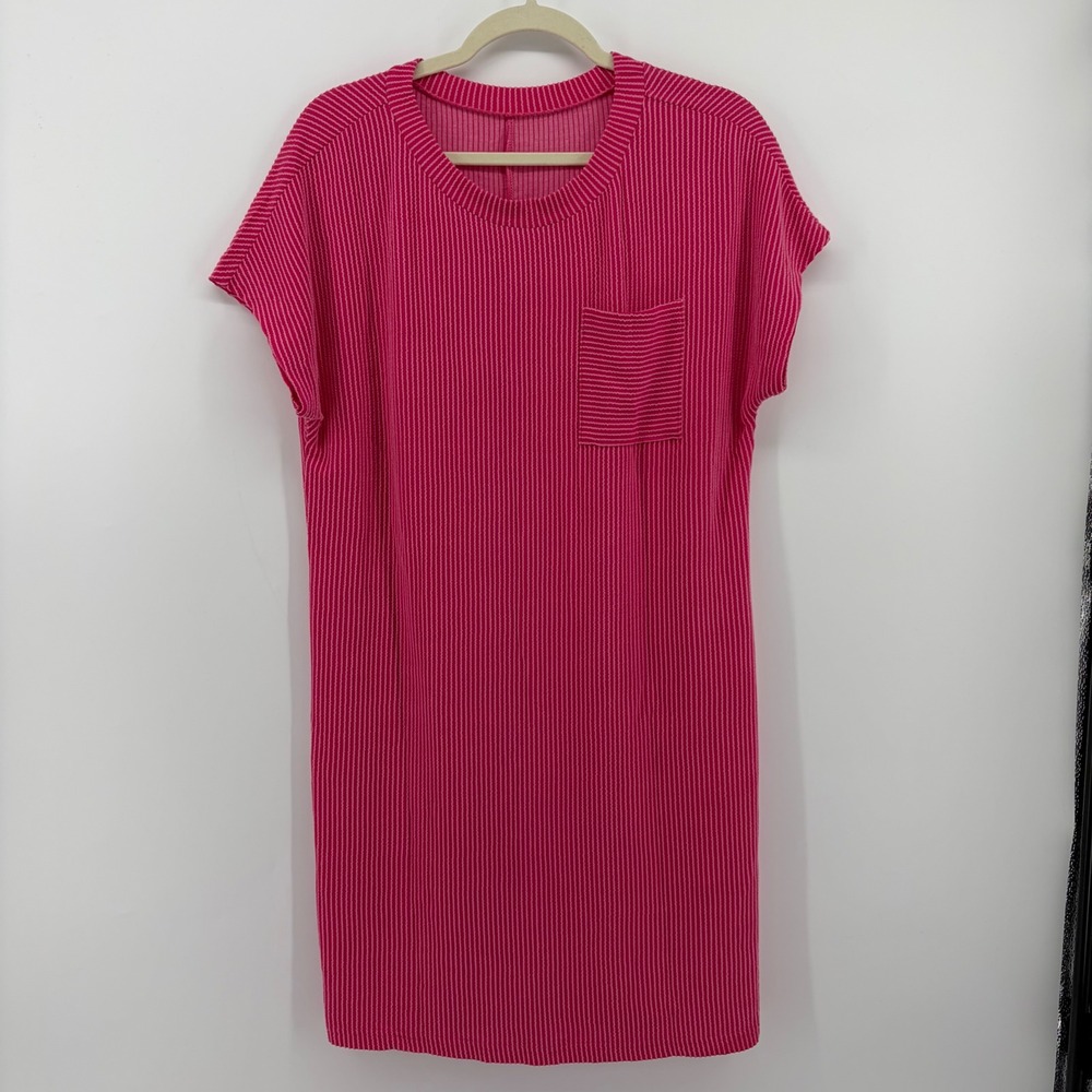 Unbranded‎ Shift Dress Pink Womens Medium Ribbed Striped Short Sleeve Pocket